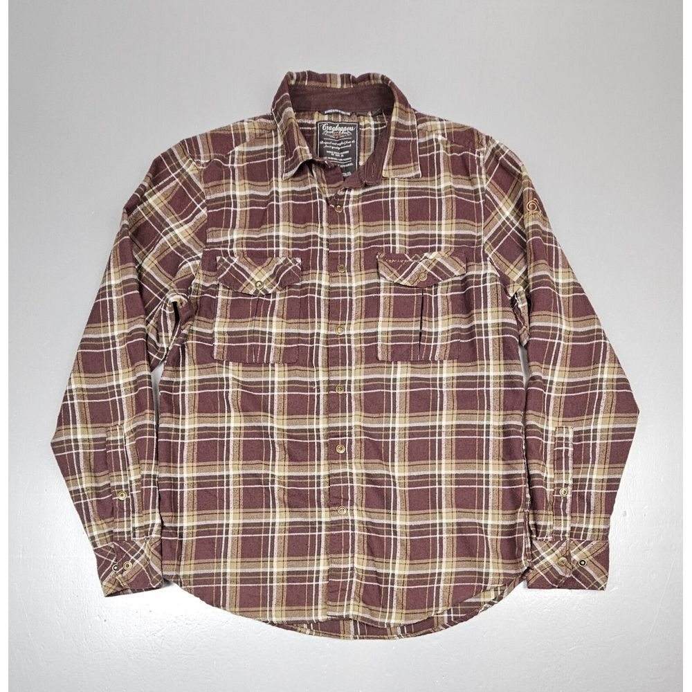 Craghoppers Flannel Button Up Shirt‎ Mens Med. Brown Plaid Long Sleeve